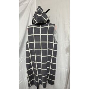Rain Medium Womens Grey Plaid Knit Duster Sleeveless‎ Hooded  Cardigan  Pockets